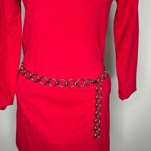Women's Chain Belt Silver Circle Body Belly Casual Dress